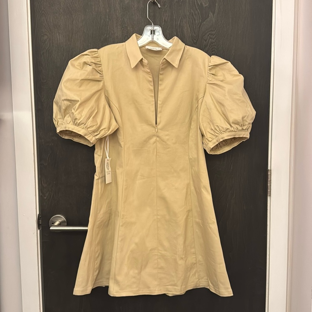 Hyacinth House Tan Front Zip Denim Mini Dress